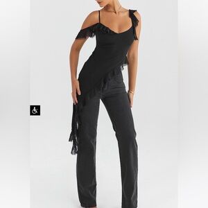 Mistress Rocks Black Asymmetric Ruffle top